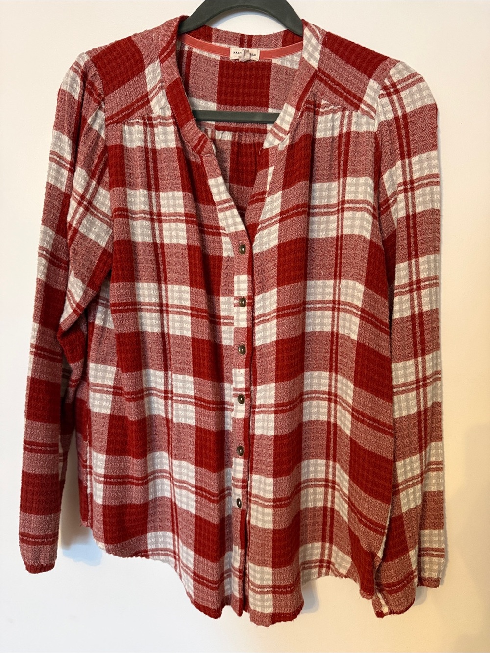 Women's Red Plaid Button-Front Blouse
